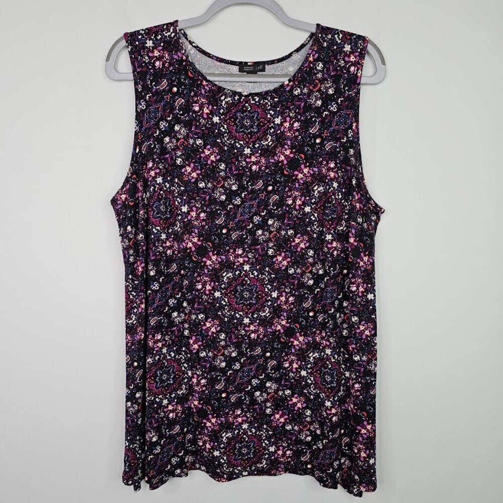 J. Jill Wearever Collection Sleeveless Top Shirt size 1X PURPLE PAISLEY Floral - Picture 2 of 6